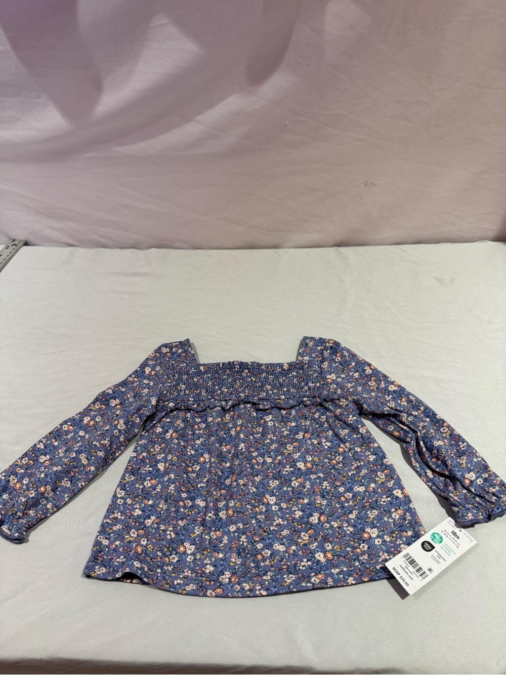 OshKosh B'gosh Navy Floral Smocked Square-Neck Blouse